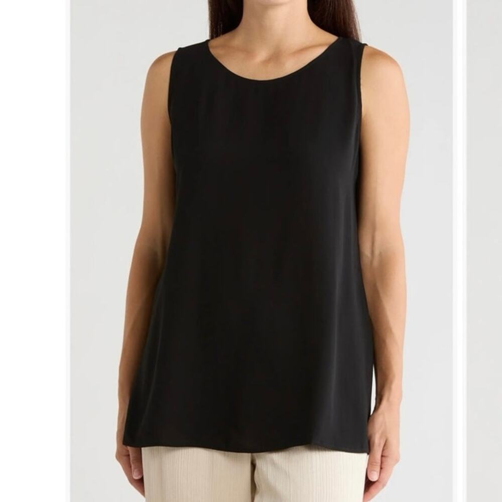 Womens Eileen Fisher Silk Sleeveless Tunic Blouse Black Size M EUC!
